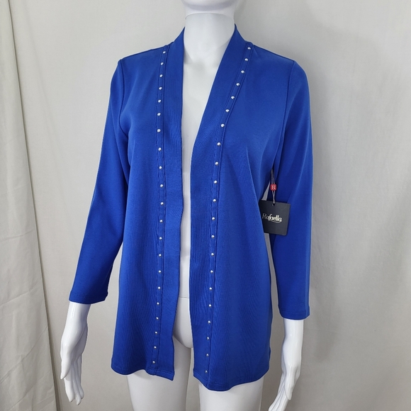 Rafaella Bright Blue OPEN CARDIGAN Womens Size M Studded Cotton 3/4 Sleeve NWT - Picture 15 of 15